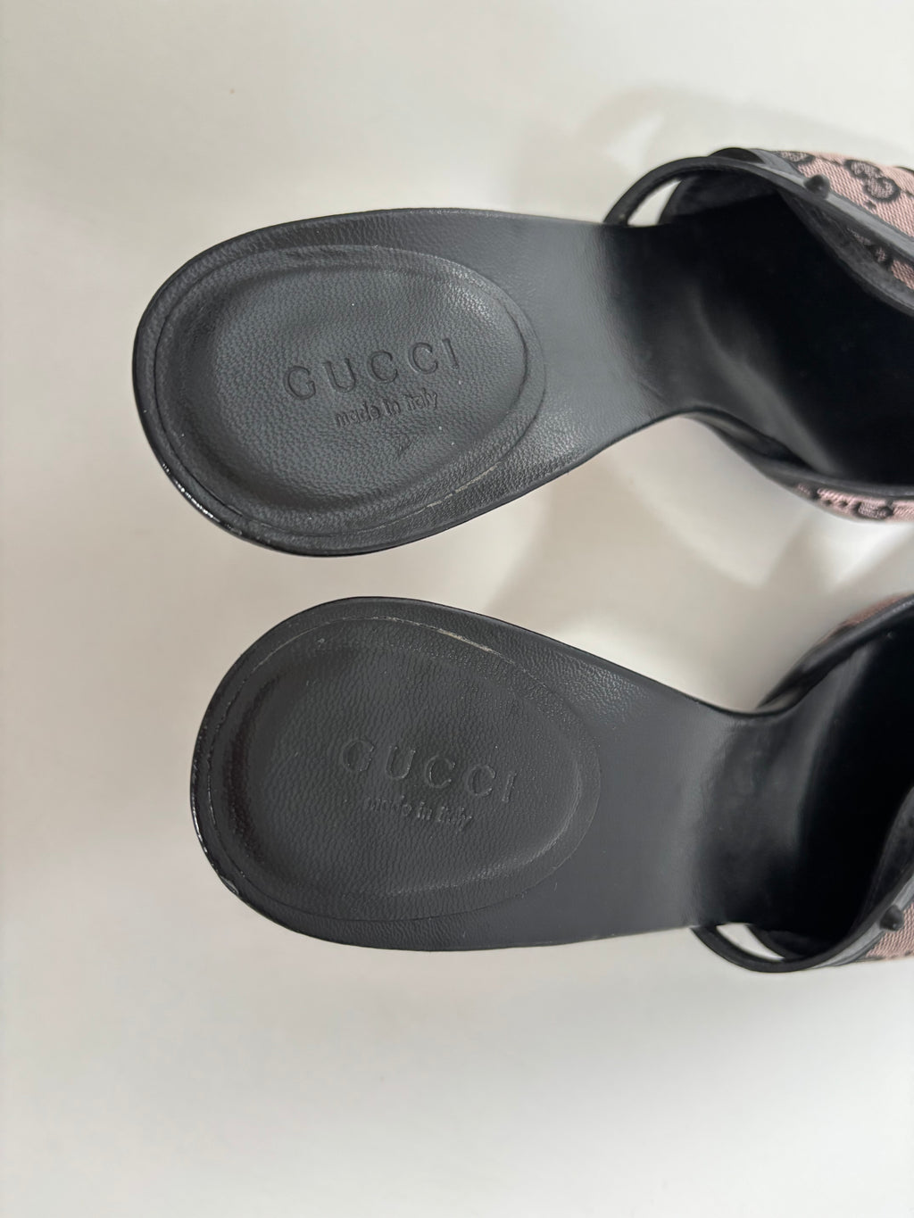 Gucci GG Monogram Canvas Strappy Mule Heels — EU 37.5C / UK 4.5 / US 7