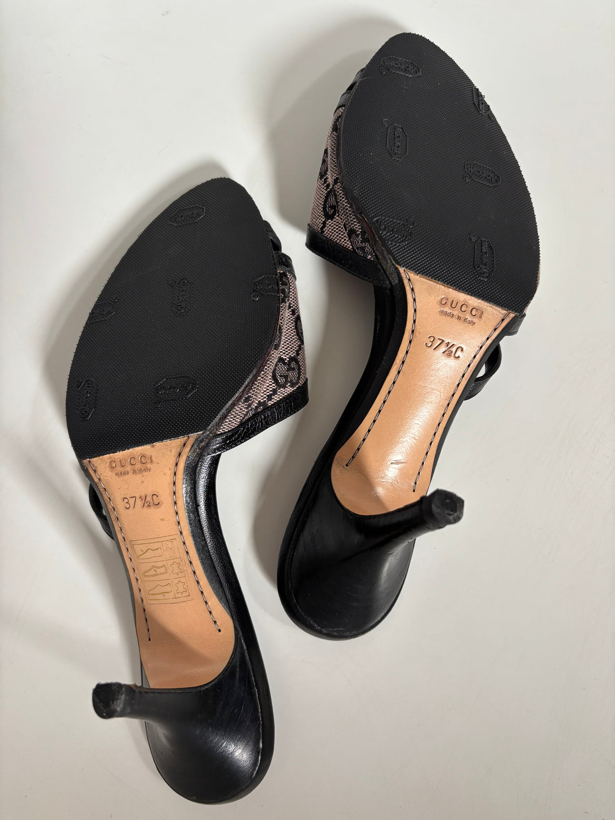 Gucci GG Monogram Canvas Strappy Mule Heels — EU 37.5C / UK 4.5 / US 7