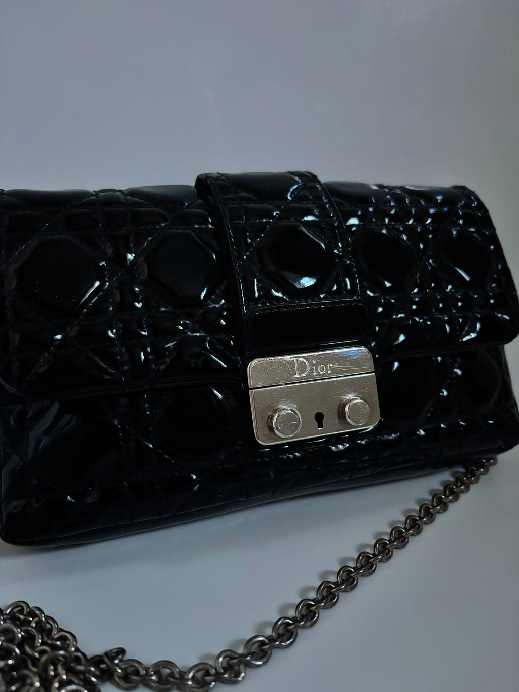 Christian Dior Patent Cannage Mini New Lock Pouch — Black | 2009