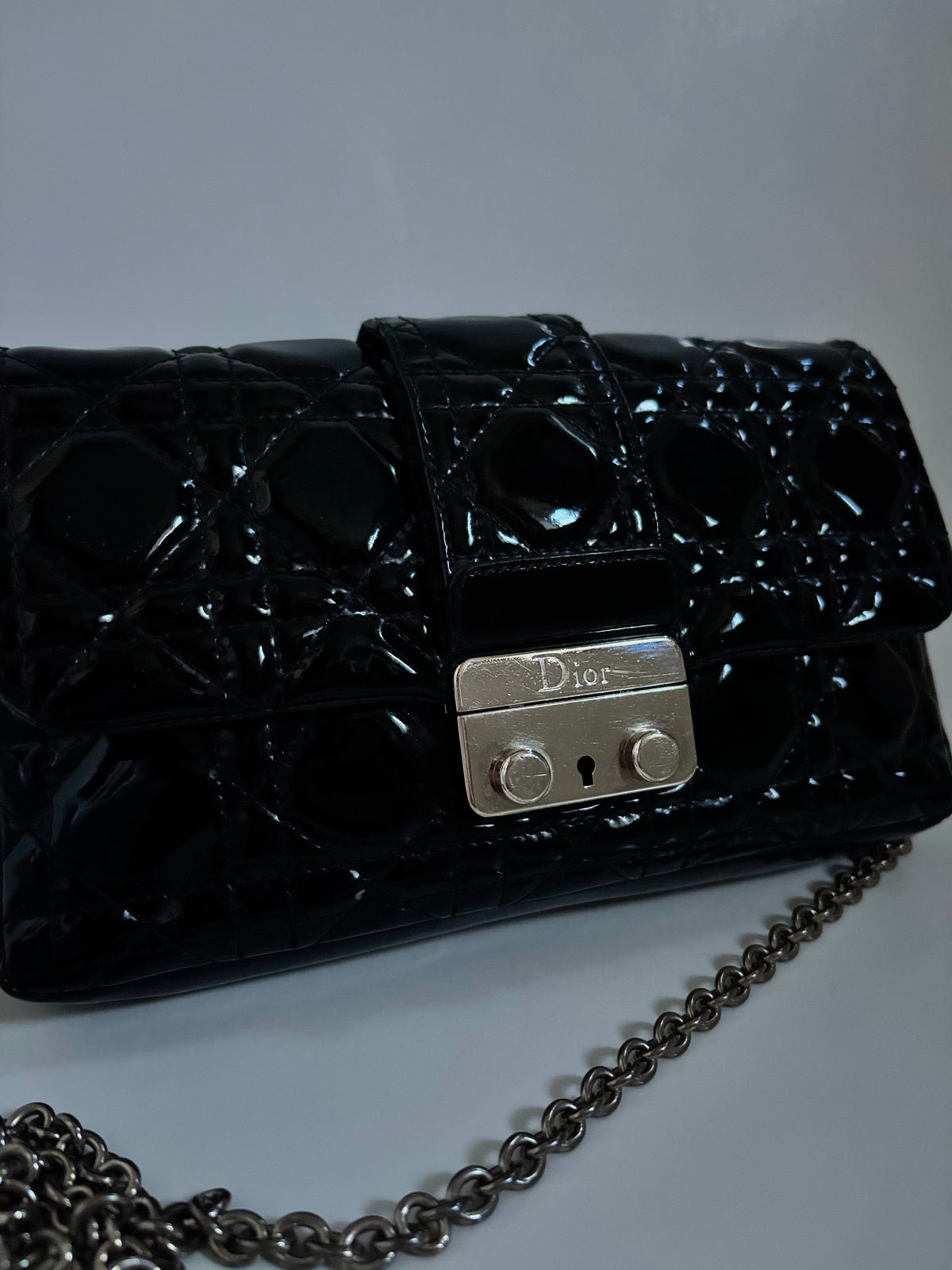 Christian Dior Patent Cannage Mini New Lock Pouch — Black | 2009