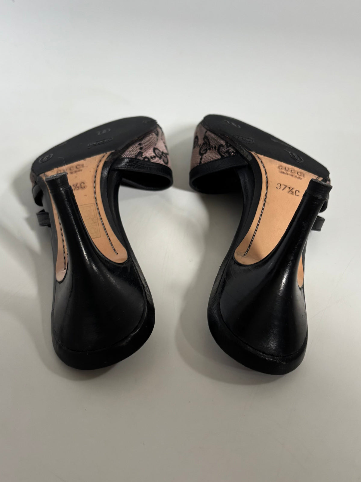 Gucci GG Monogram Canvas Strappy Mule Heels — EU 37.5C / UK 4.5 / US 7