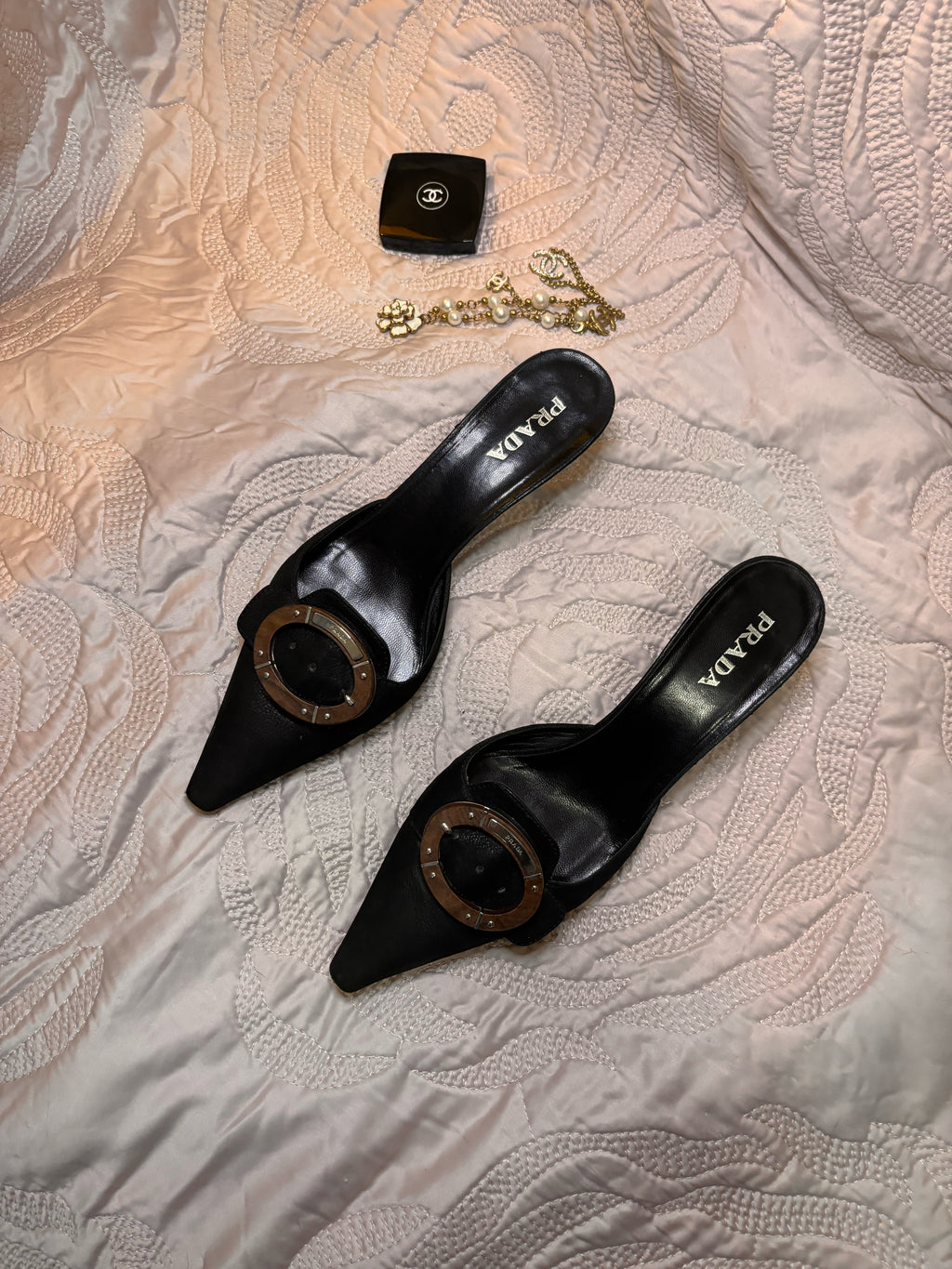 Vintage Prada Pointed-Toe Buckle Mules – Early 2000s | EU 39 / UK 6.5 / US 8.5