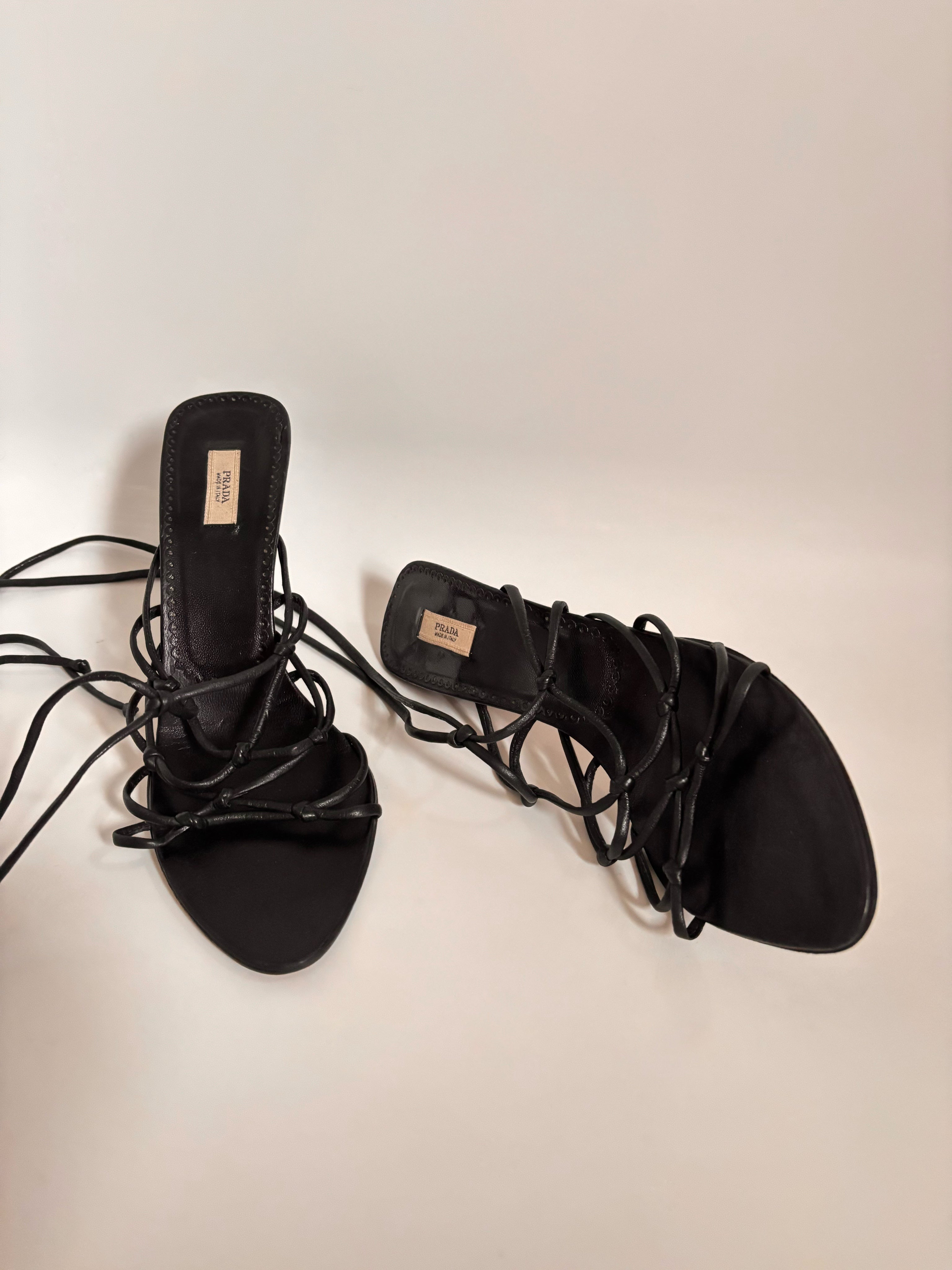 Vintage Prada Black Leather Lace-Up Heels | EU 38 / UK 5 / US 7