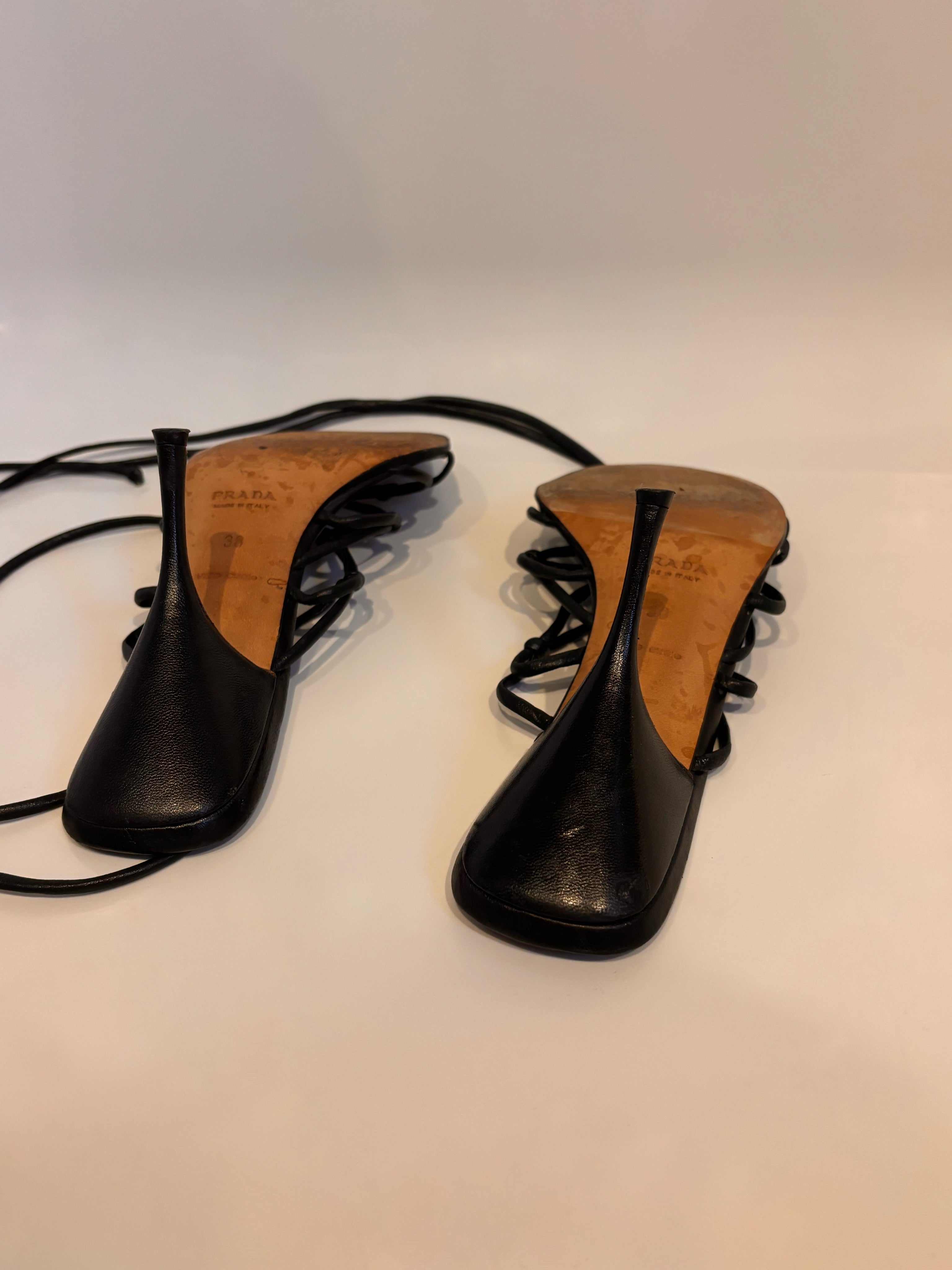 Vintage Prada Black Leather Lace-Up Heels | EU 38 / UK 5 / US 7