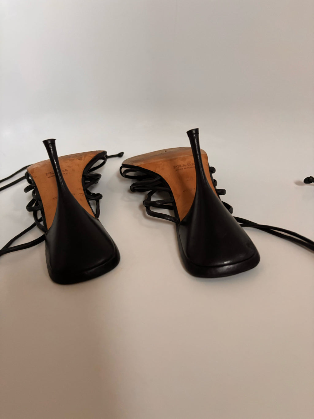 Vintage Prada Black Leather Lace-Up Heels | EU 38 / UK 5 / US 7