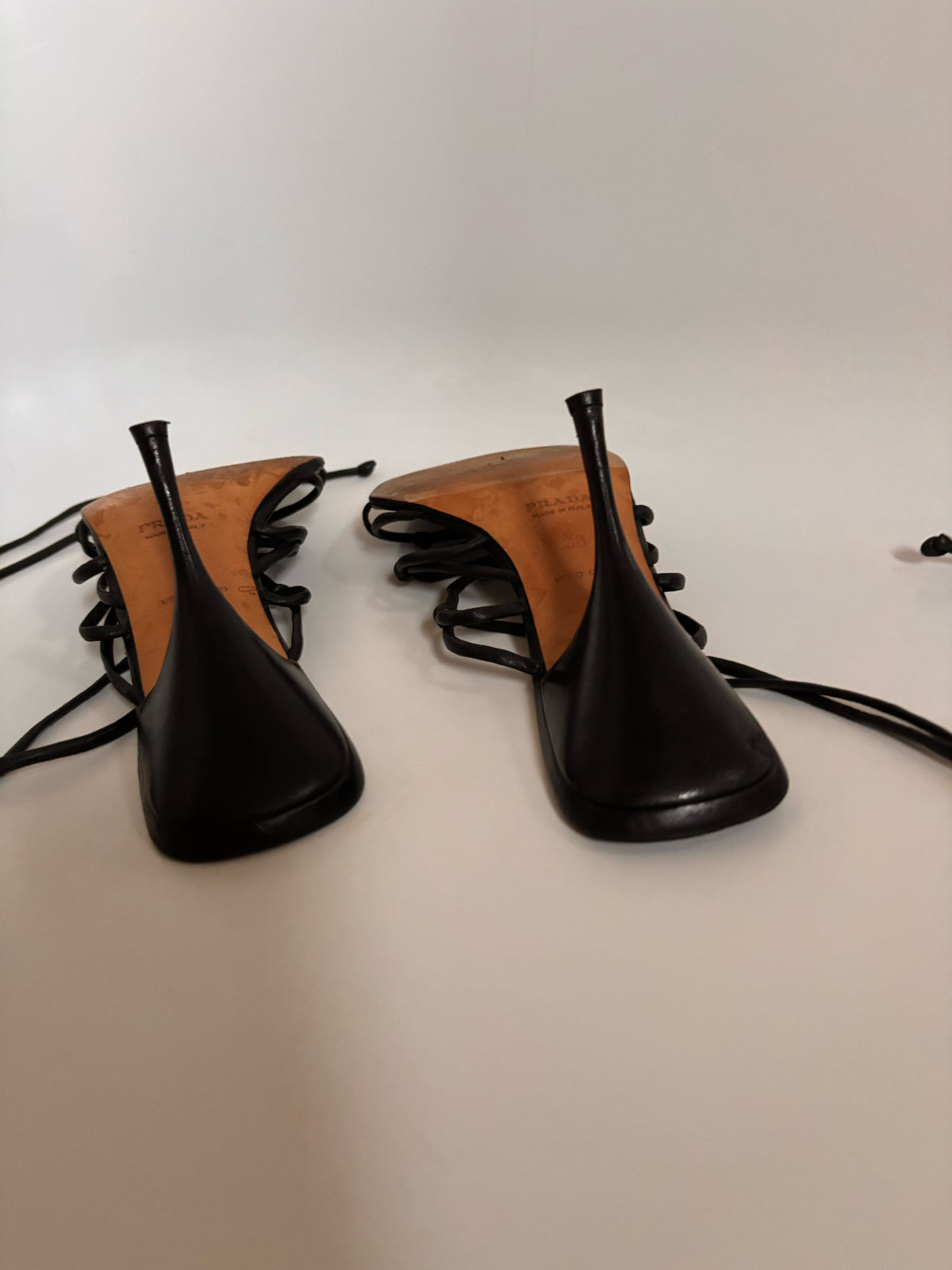 Vintage Prada Black Leather Lace-Up Heels | EU 38 / UK 5 / US 7