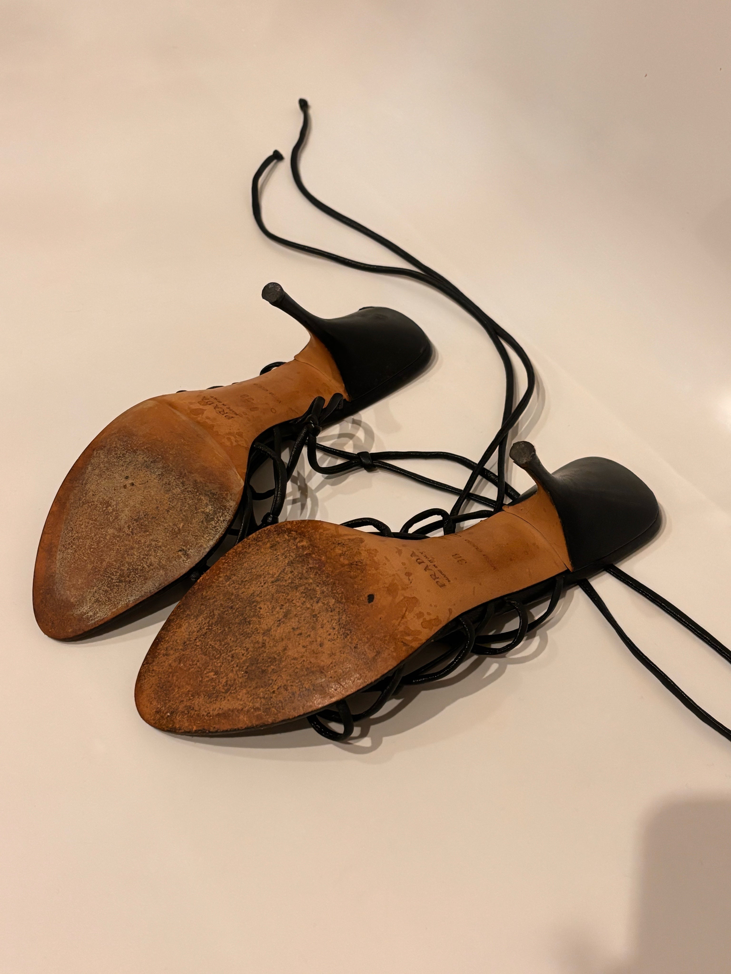 Vintage Prada Black Leather Lace-Up Heels | EU 38 / UK 5 / US 7