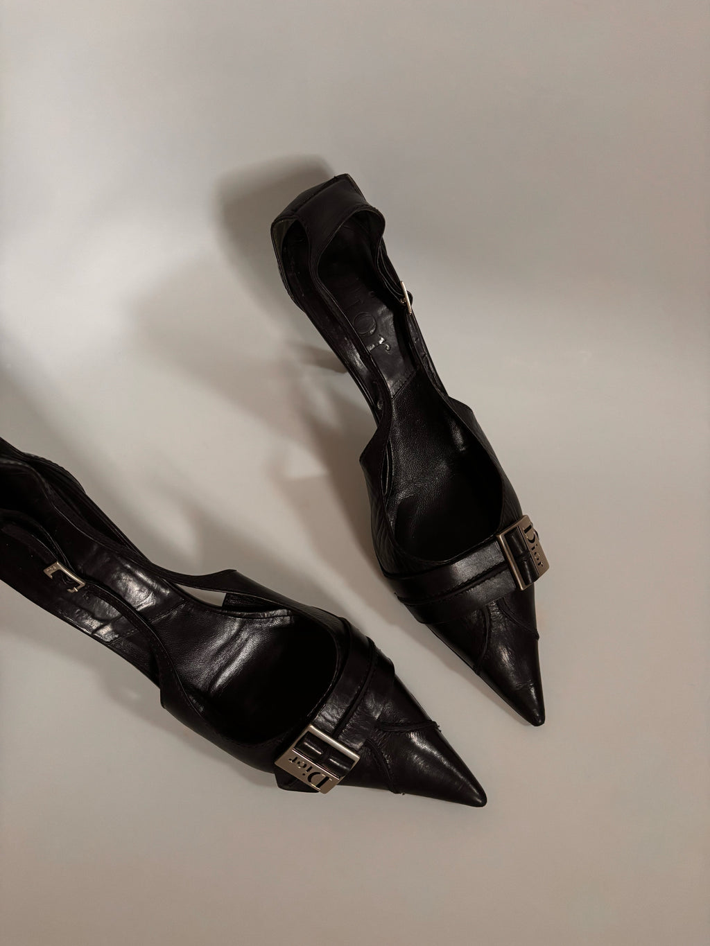 Christian Dior Black Leather T-Strap Logo Buckle Heels – John Galliano Era (Early 2000s) | EU 39.5 / UK 6.5