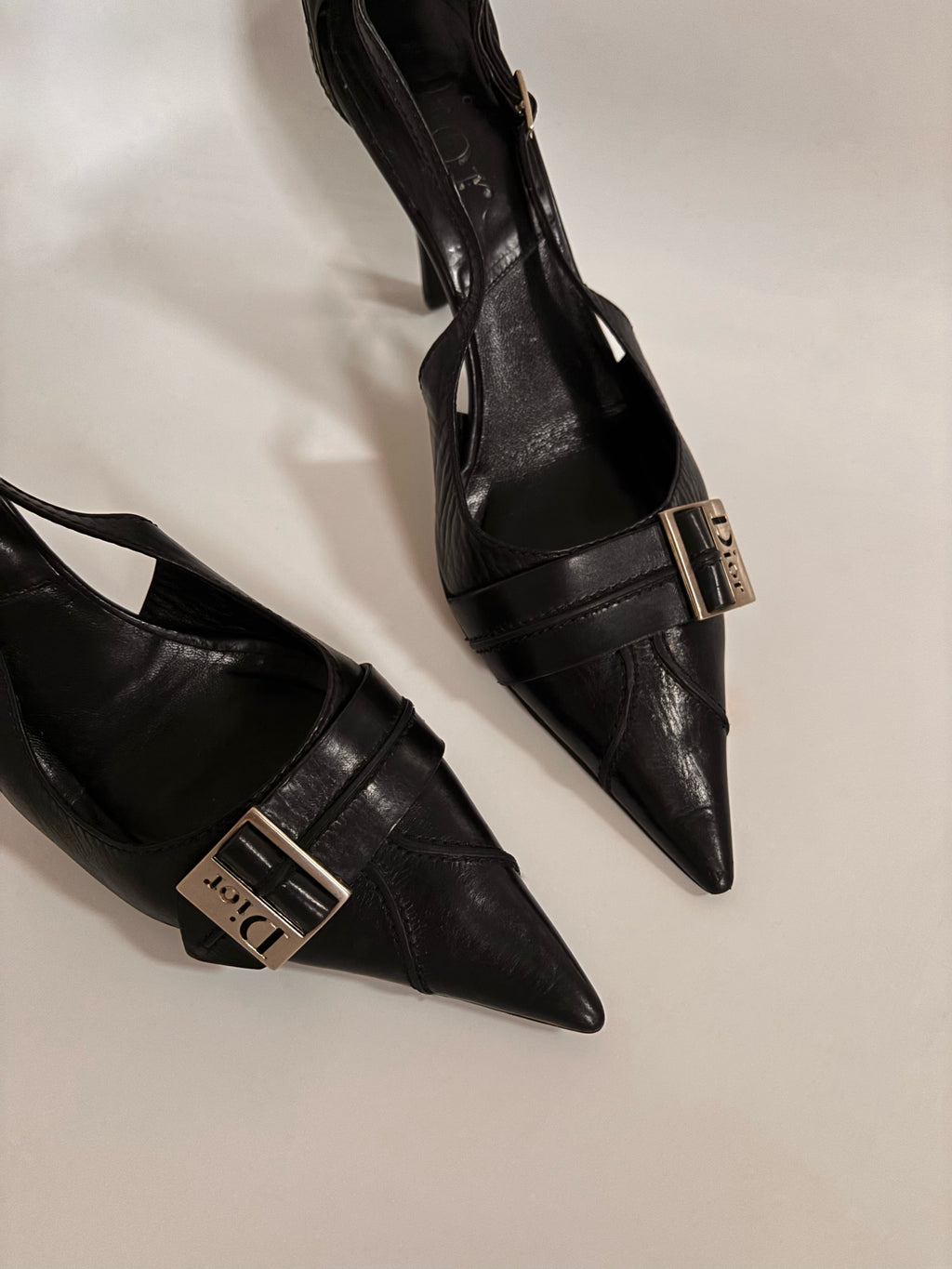 Christian Dior Black Leather T-Strap Logo Buckle Heels – John Galliano Era (Early 2000s) | EU 39.5 / UK 6.5