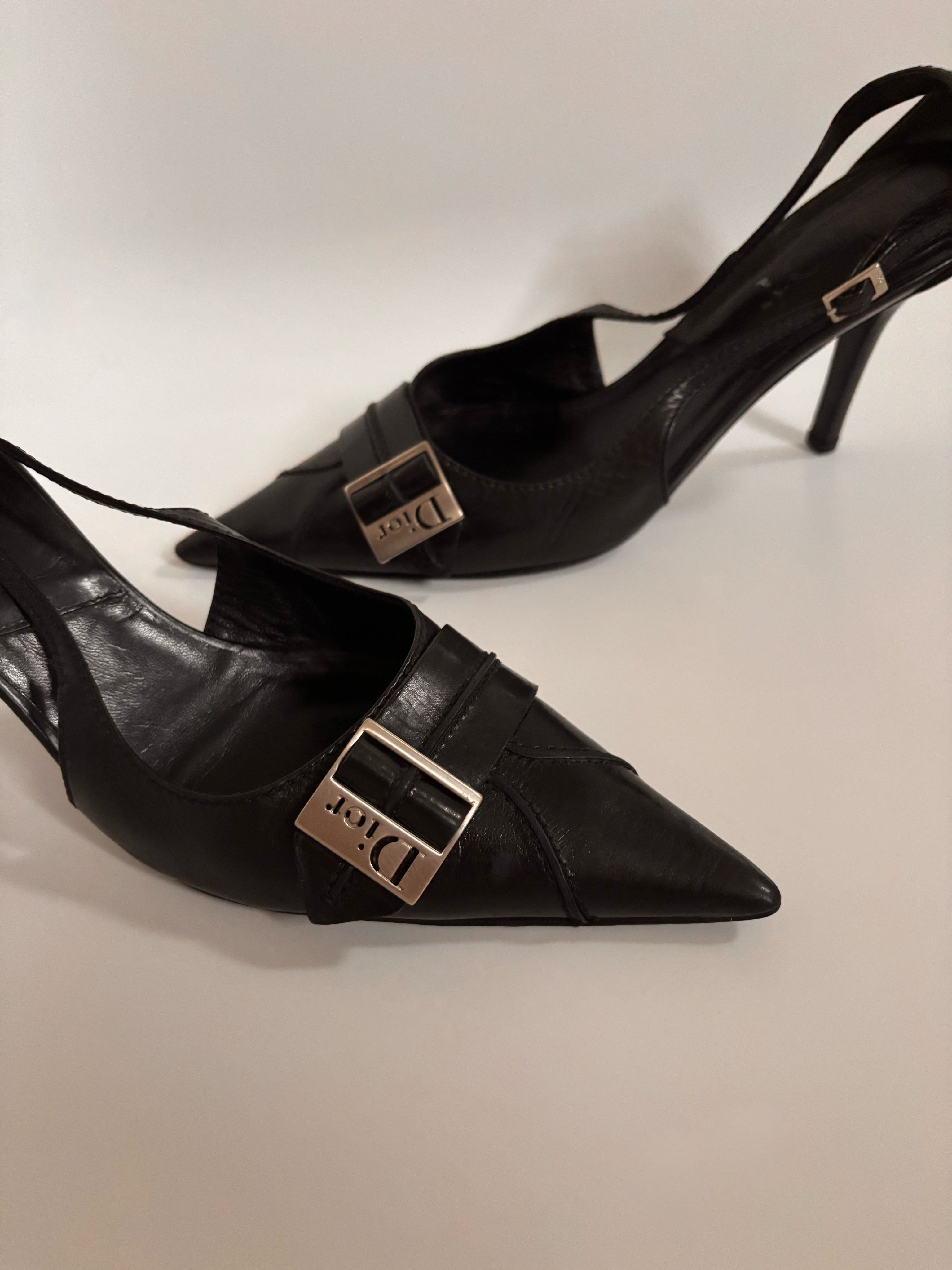 Christian Dior Black Leather T-Strap Logo Buckle Heels – John Galliano Era (Early 2000s) | EU 39.5 / UK 6.5