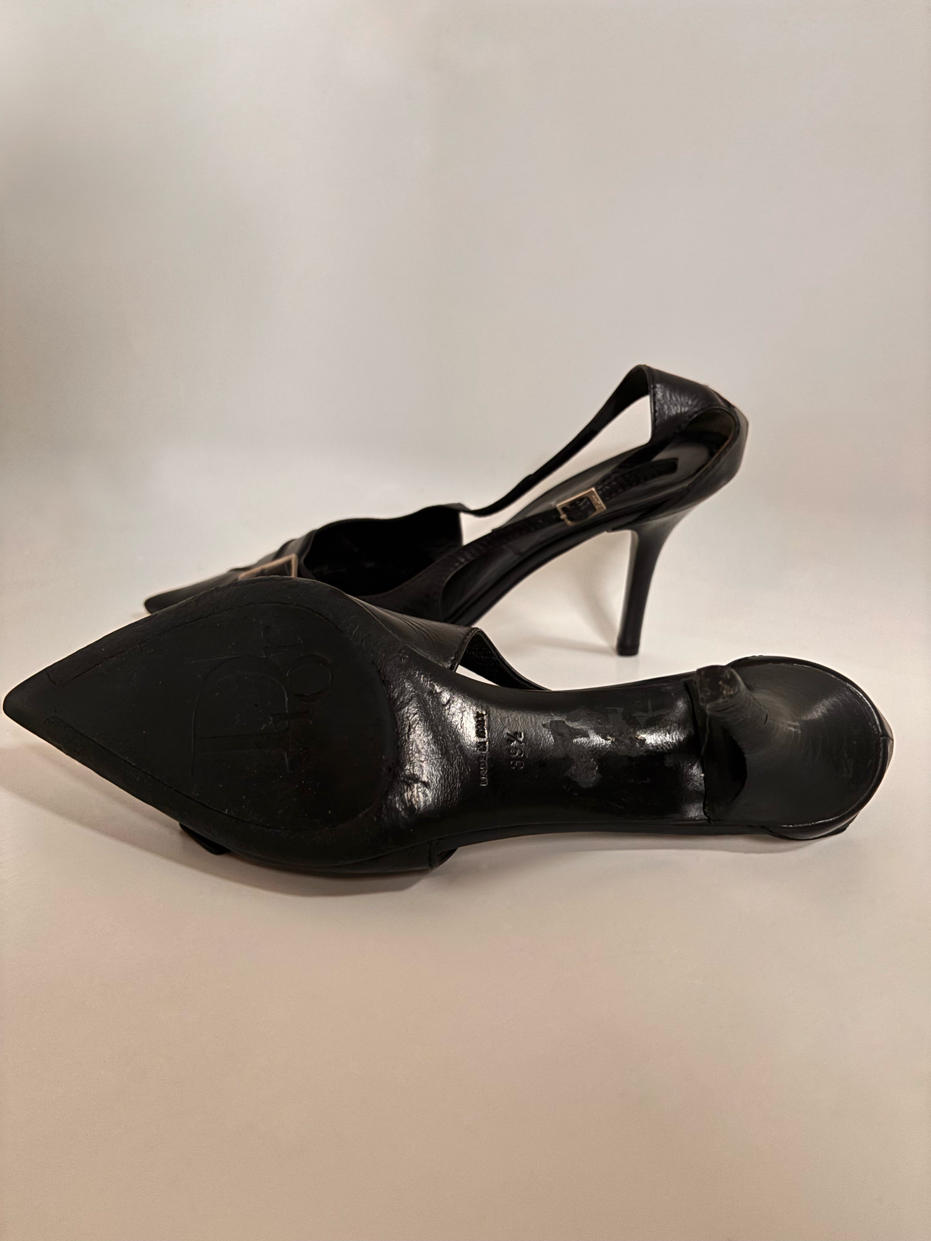 Christian Dior Black Leather T-Strap Logo Buckle Heels – John Galliano Era (Early 2000s) | EU 39.5 / UK 6.5