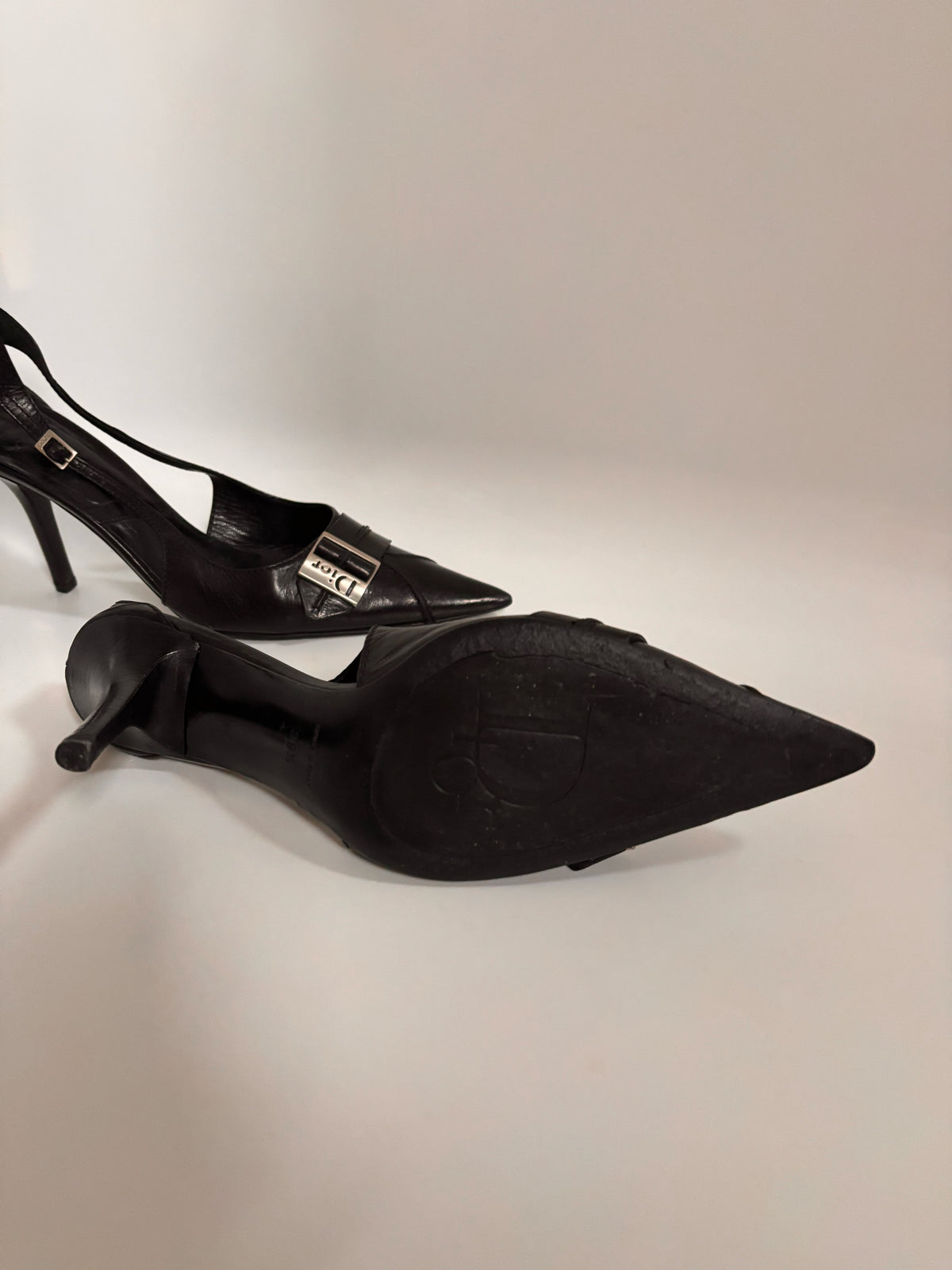 Christian Dior Black Leather T-Strap Logo Buckle Heels – John Galliano Era (Early 2000s) | EU 39.5 / UK 6.5