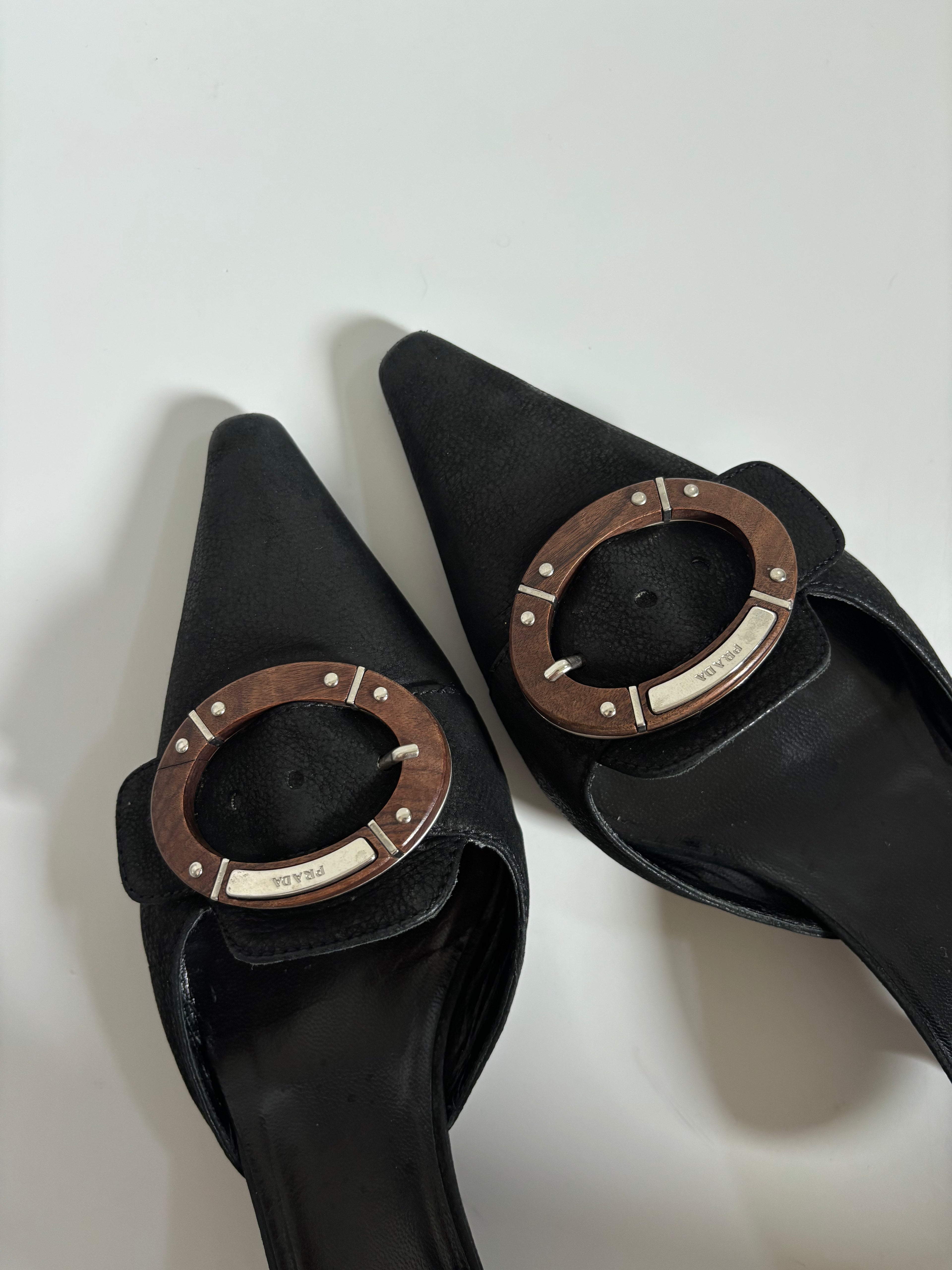 Vintage Prada Pointed-Toe Buckle Mules – Early 2000s | EU 39 / UK 6.5 / US 8.5